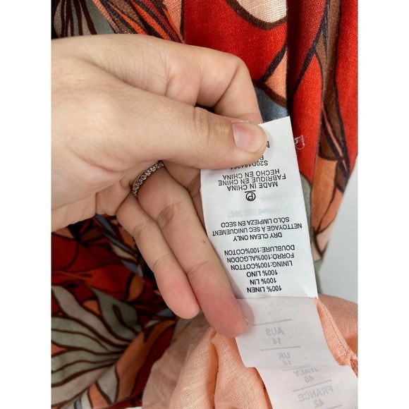 Nicholas Asilah Tropical Floral Print Orange Tie Front V-Neck Midi Dress Size 10 - Picture 8 of 8